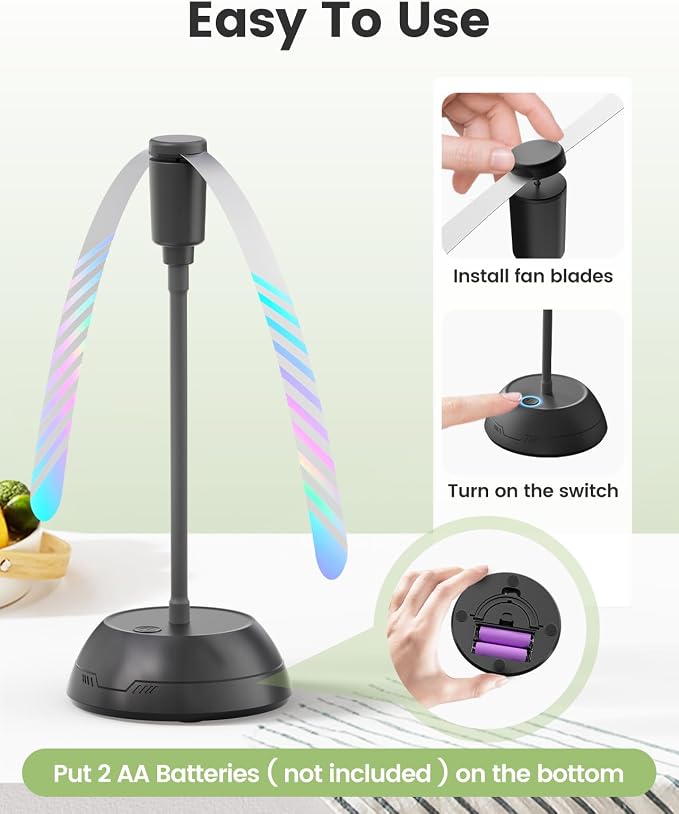 4Pack Food Fan for Table, AA Battery Powered, Portable Fan with Flexible Gooseneck and Soft Blades, Soundless Table Fan for