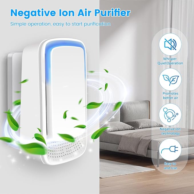 4Pack Plug In Air Purifier for Home Mini Ionic Air Purifier for Small Room Quiet Working Air Ionizers for Home,Office