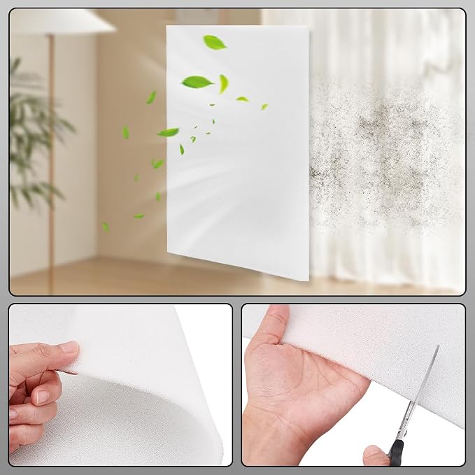 4pcs Air Conditioner Filter Pad 16" x 12.8" x 1/4" Air Purifier Filters Cut to Fit Foam Pad White Deodorizing, alternate