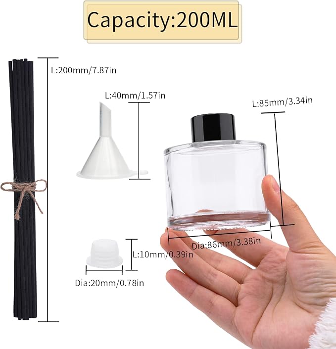 4PCS Fragrance Glass Diffuser Bottles, Refillable Diffuser Bottles with 20pcs Reeds Sticks & Black Caps & Funnel, alternate