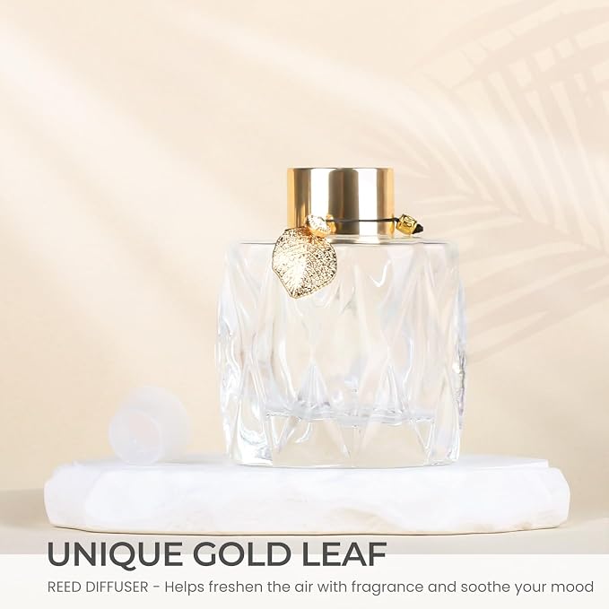 4Pcs Reed Diffuser Set with Metal Golden Decoration, 3.5oz Empty Reed Diffuser Bottles with 20Pcs Reed Diffuser Sticks