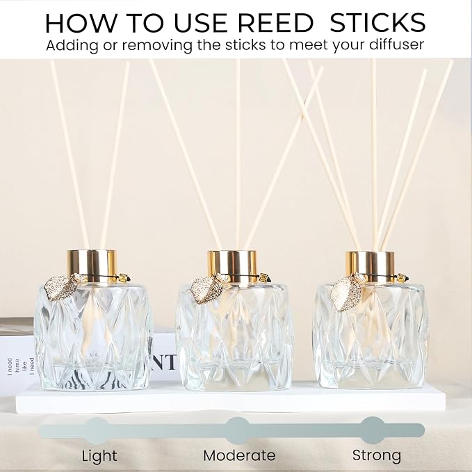 4Pcs Reed Diffuser Set with Metal Golden Decoration, 3.5oz Empty Reed Diffuser Bottles with 20Pcs Reed Diffuser Sticks