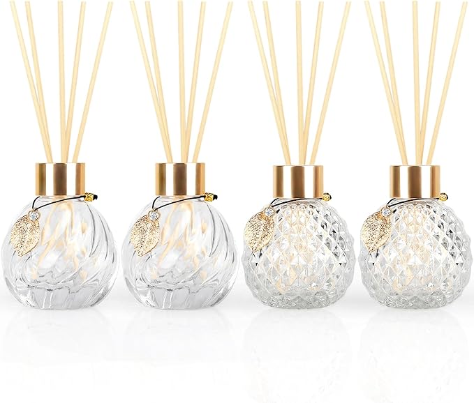 4Pcs Reed Diffuser Set with Metal Golden Decoration, Empty Reed Diffuser Bottles with 20Pcs Reed Diffuser Sticks, product