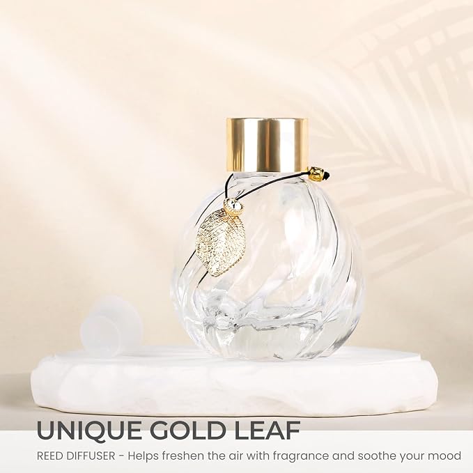 4Pcs Reed Diffuser Set with Metal Golden Decoration, Empty Reed Diffuser Bottles with 20Pcs Reed Diffuser Sticks, alternate