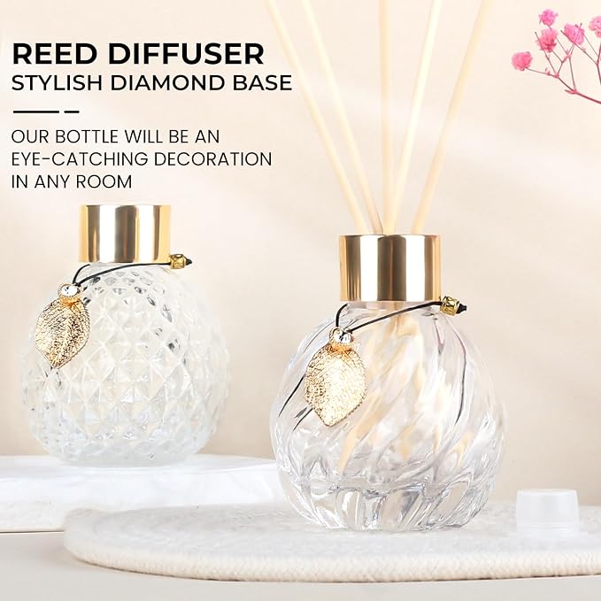 4Pcs Reed Diffuser Set with Metal Golden Decoration, Empty Reed Diffuser Bottles with 20Pcs Reed Diffuser Sticks, alternate