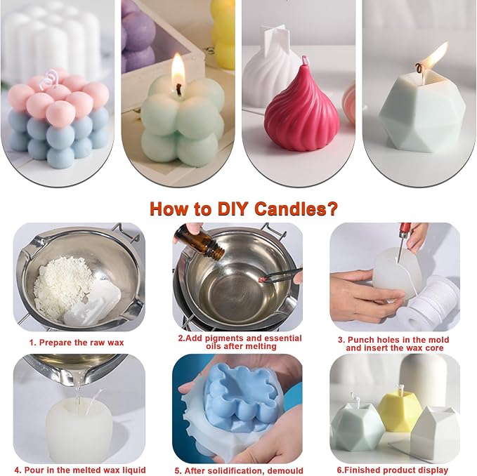 4Pcs Silicone Bubble Candle Molds Set for Making, 3D Cube Mold for Soy Wax, Soap, DIY Scented Candles, Cake 4Pcs 2.4 inches