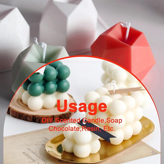 4Pcs Silicone Bubble Candle Molds Set for Making, 3D Cube Mold for Soy Wax, Soap, DIY Scented Candles, Cake 4Pcs 2.4 inches