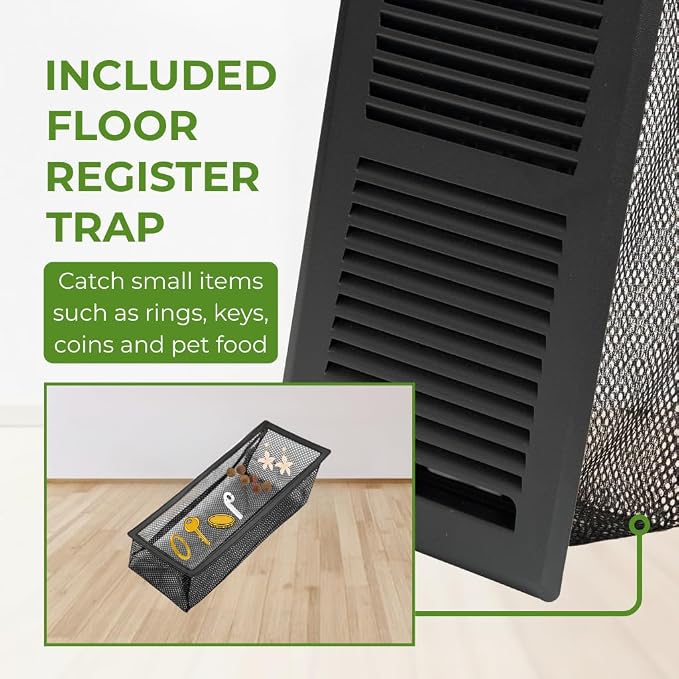 4x10 Floor Register (2 Pack) – 2 Way Airflow, Heavy Duty Steel Walkable Floor Vent Cover with Removable Mesh Filter, Dust &