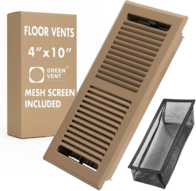4x10 Floor Register – 2 Way Airflow, Heavy Duty Steel Walkable Floor Vent Cover with Removable Mesh Filter, Dust & Bug