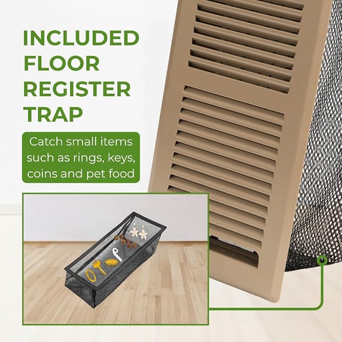 4x10 Floor Register – 2 Way Airflow, Heavy Duty Steel Walkable Floor Vent Cover with Removable Mesh Filter, Dust & Bug
