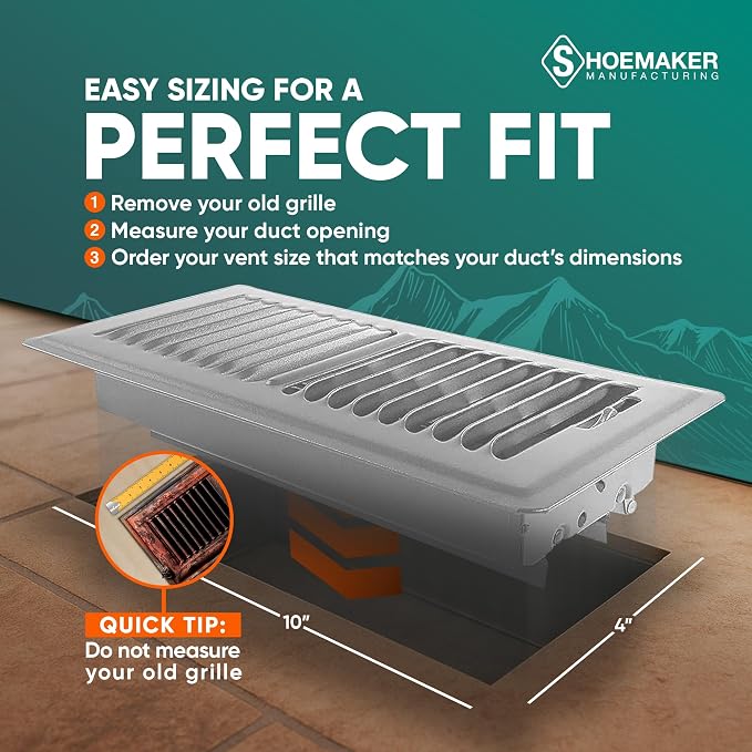 4x10 Floor Register – Cement Gray Heavy Duty Metal Floor Vent Cover for Home Floors - Premium Forced Air Vent Covers