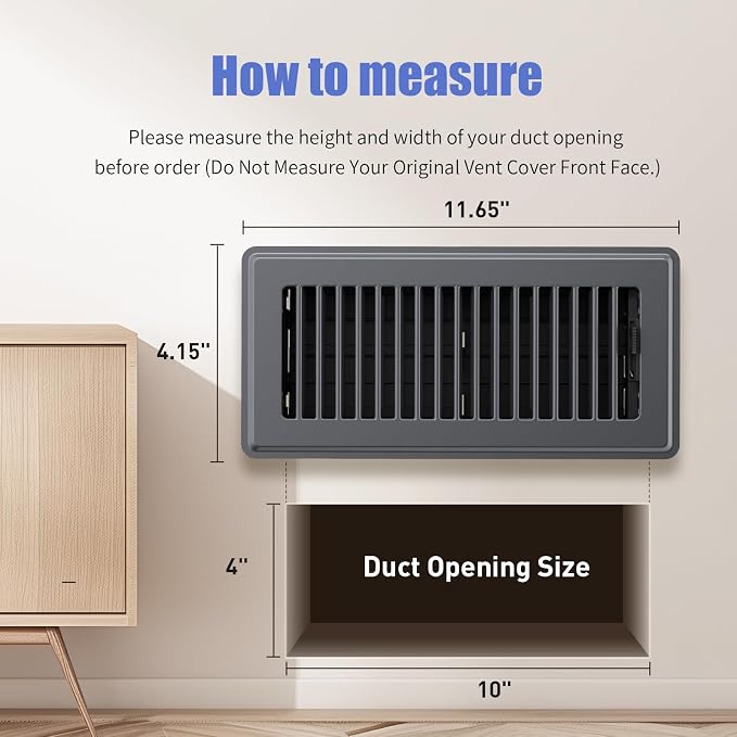 4x10 Floor Register, Floor Vent Covers for Home Floor, Sidewall, Heavy Duty Steel Walkable Floor Grates, Adjustable Air Vent