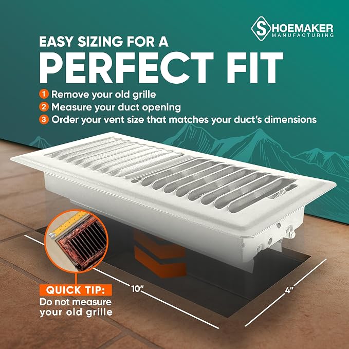 4x10 Floor Register – Warm White Heavy Duty Metal Floor Vent Cover for Home Floors - Premium Forced Air Vent, alternate view