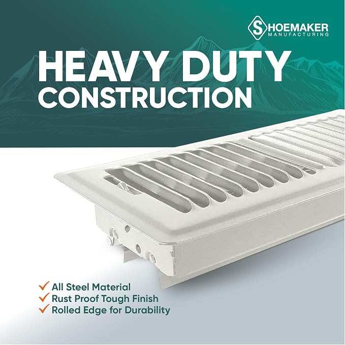 4x10 Floor Register – Warm White Heavy Duty Metal Floor Vent Cover for Home Floors - Premium Forced Air Vent, alternate view