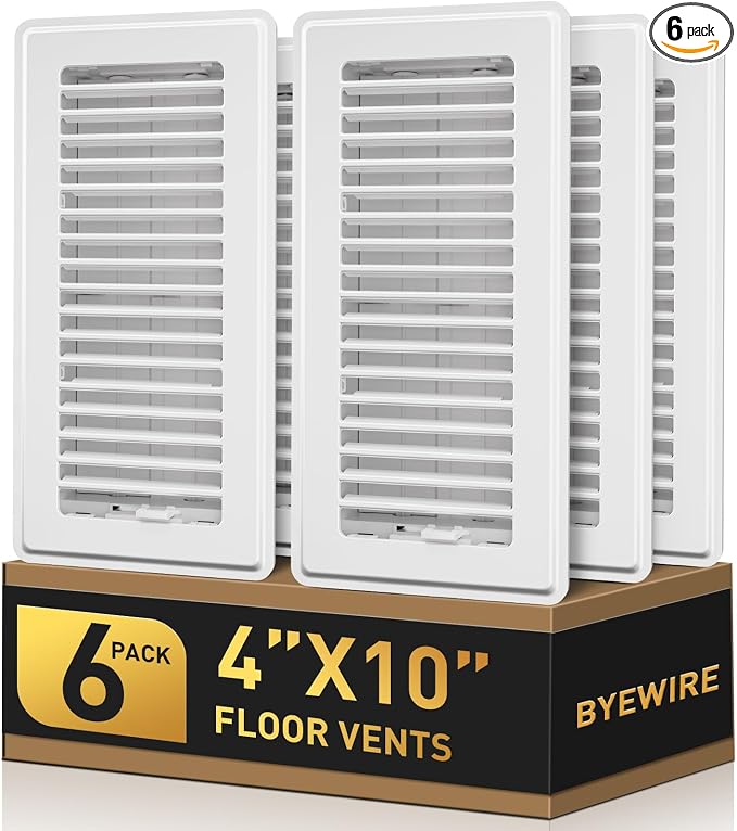 4x10 Floor Register White, Floor Vent Covers for Home Floor, Sidewall, Heavy Duty Steel Walkable Floor Grates, Adjustable Air