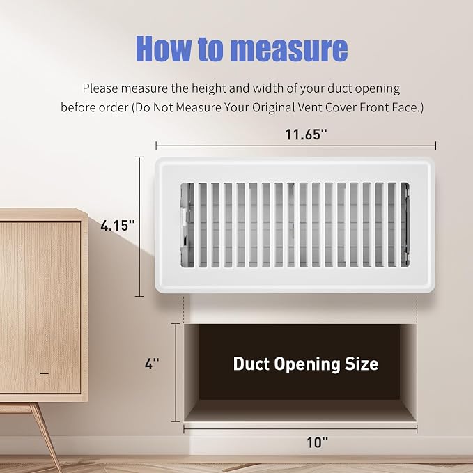 4x10 Floor Register White, Floor Vent Covers for Home Floor, Sidewall, Heavy Duty Steel Walkable Floor Grates, Adjustable Air