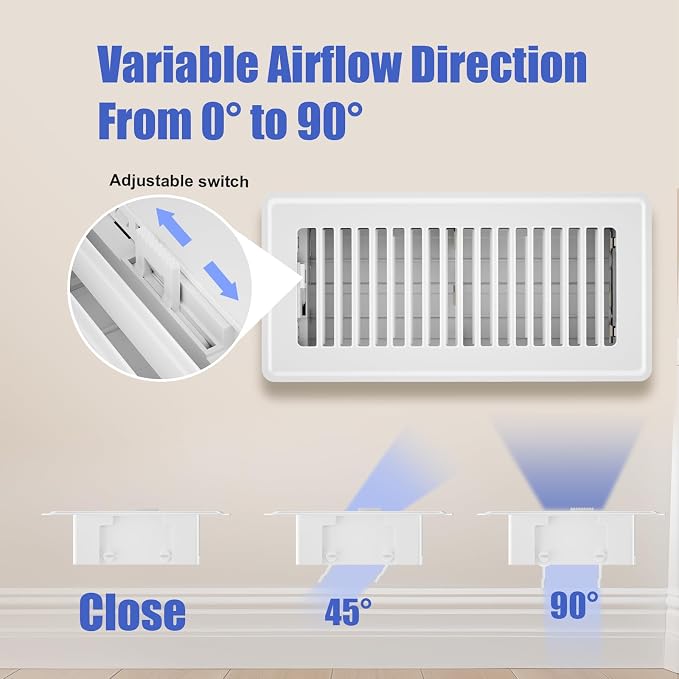 4x10 Floor Register White, Floor Vent Covers for Home Floor, Sidewall, Heavy Duty Steel Walkable Floor Grates, Adjustable Air