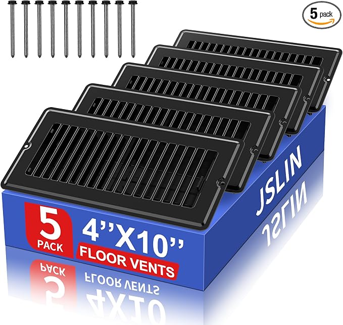 4x10 Floor Regsiter Vent Covers for Home Floor Wall Ceiling - Black with Screws for Easy Installation - Heavy Duty Steel