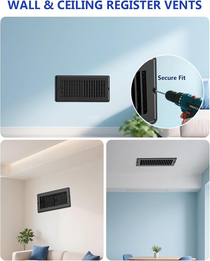 4x10 Floor Regsiter Vent Covers for Home Floor Wall Ceiling - Black with Screws for Easy Installation - Heavy Duty Steel