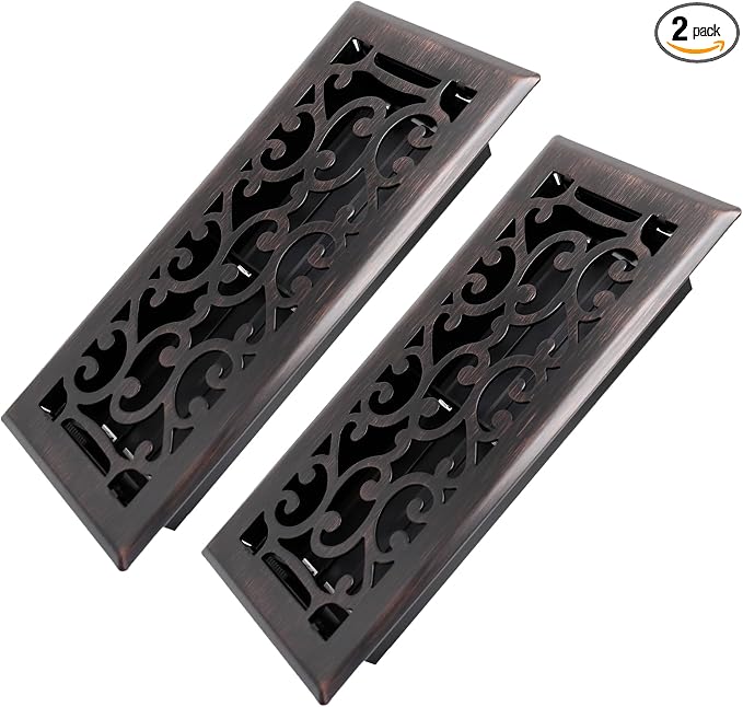 4x10 Inches 2 Pack Heavy Duty Walkable Floor Register - Easy Adjust Air Supply Lever Decorative Floor Vent Covers - Savannah