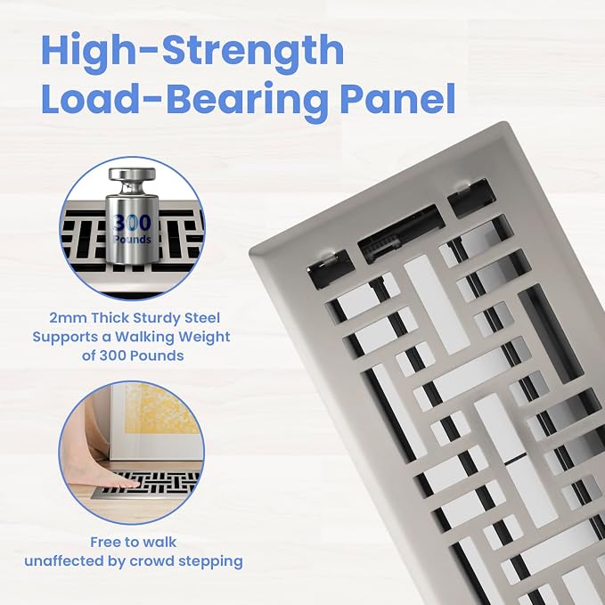 4x10 Inches 2 Pack Heavy Duty Walkable Floor Register Easy Adjust Air Supply Lever Floor Vents - Seattle Design - Vent Cover