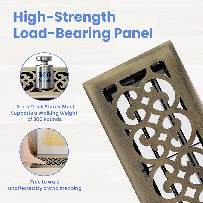 4x10 Inches 2 Pack Heavy Duty Walkable Floor Register Easy Adjust Air Supply Lever Floor Vents - Charlotte Design - Vent