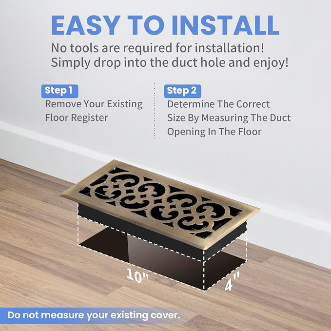 4x10 Inches 2 Pack Heavy Duty Walkable Floor Register Easy Adjust Air Supply Lever Floor Vents - Charlotte Design - Vent
