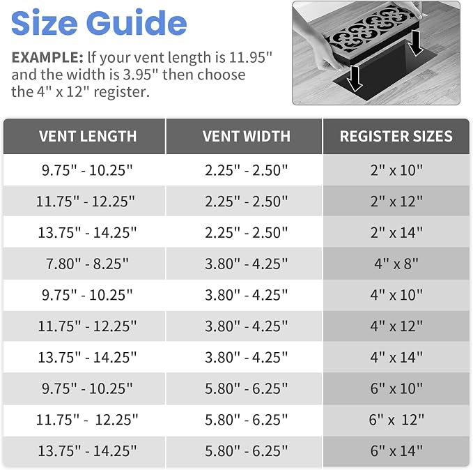 4x10 Inches 2 Pack Heavy Duty Walkable Floor Register Easy Adjust Air Supply Lever Floor Vents - Charlotte Design - Vent