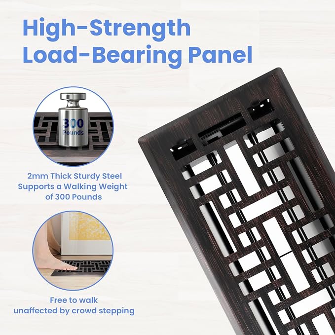 4x10 Inches 2 Pack Heavy Duty Walkable Floor Register Easy Adjust Air Supply Lever Floor Vents - Seattle Design - Vent Cover