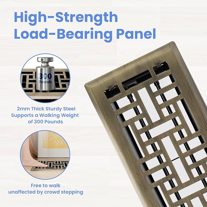 4x10 Inches 2 Pack Heavy Duty Walkable Floor Register Easy Adjust Air Supply Lever Floor Vents - Seattle Design - Vent Cover