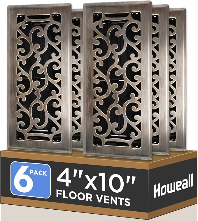 4x10 Inches 6 Pack Heavy Duty Walkable Floor Register - Easy Adjust Air Supply Lever Decorative Floor Vent