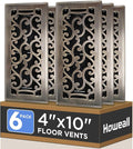 4x10 Inches 6 Pack Heavy Duty Walkable Floor Register - Easy Adjust Air Supply Lever Decorative Floor Vent