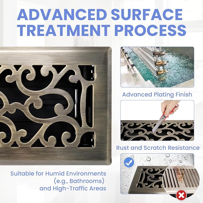 4x10 Inches 6 Pack Heavy Duty Walkable Floor Register - Easy Adjust Air Supply Lever Decorative Floor Vent, alternate view 3