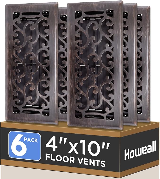4x10 Inches 6 Pack Heavy Duty Walkable Floor Register - Easy Adjust Air Supply Lever Decorative Floor Vent