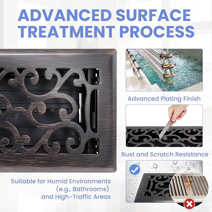 4x10 Inches 6 Pack Heavy Duty Walkable Floor Register - Easy Adjust Air Supply Lever Decorative Floor Vent, alternate view 3