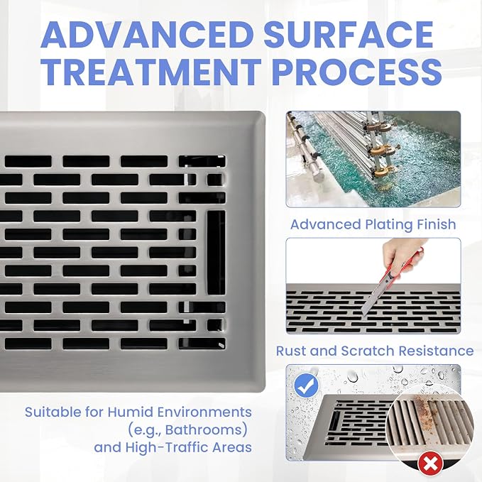 4x10 Inches Heavy Duty Walkable Floor Register - Easy Adjust Air Supply Lever Decorative Floor Vent Covers - Boston Design