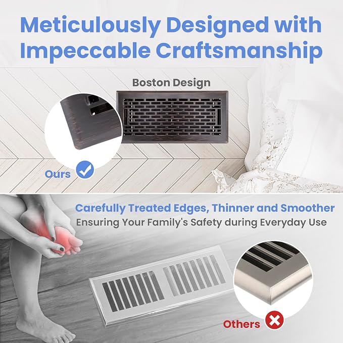 4x10 Inches Heavy Duty Walkable Floor Register - Easy Adjust Air Supply Lever Decorative Floor Vent Covers - Boston Design