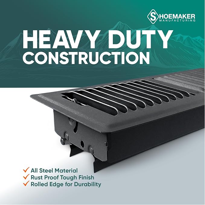 4x12 Floor Register – Black Heavy Duty Metal Floor Vent Cover for Home Floors - Premium Forced Air Vent Covers, alternate