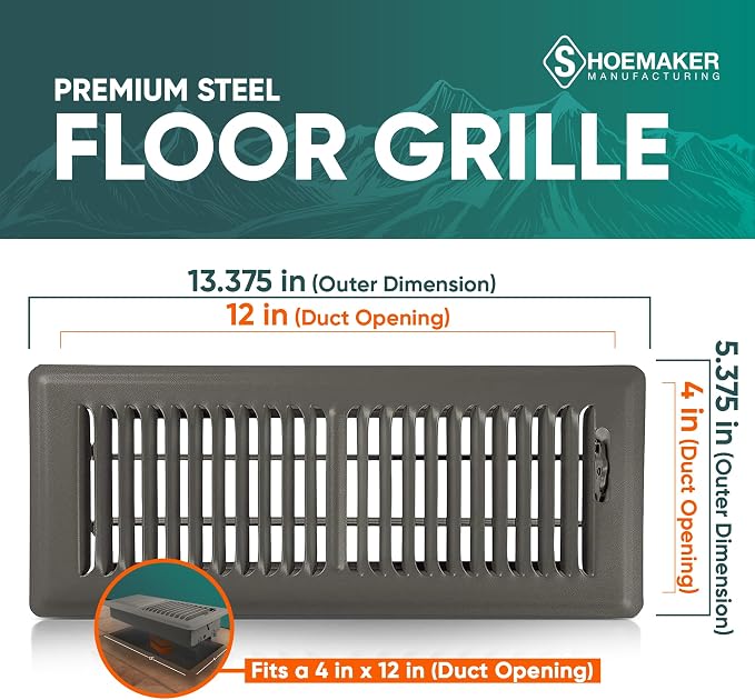 4x12 Floor Register – Bronze Heavy Duty Metal Floor Vent Cover for Home Floors - Premium Forced Air Vent Covers, alternate
