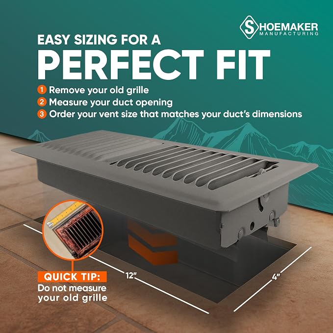 4x12 Floor Register – Bronze Heavy Duty Metal Floor Vent Cover for Home Floors - Premium Forced Air Vent Covers, alternate