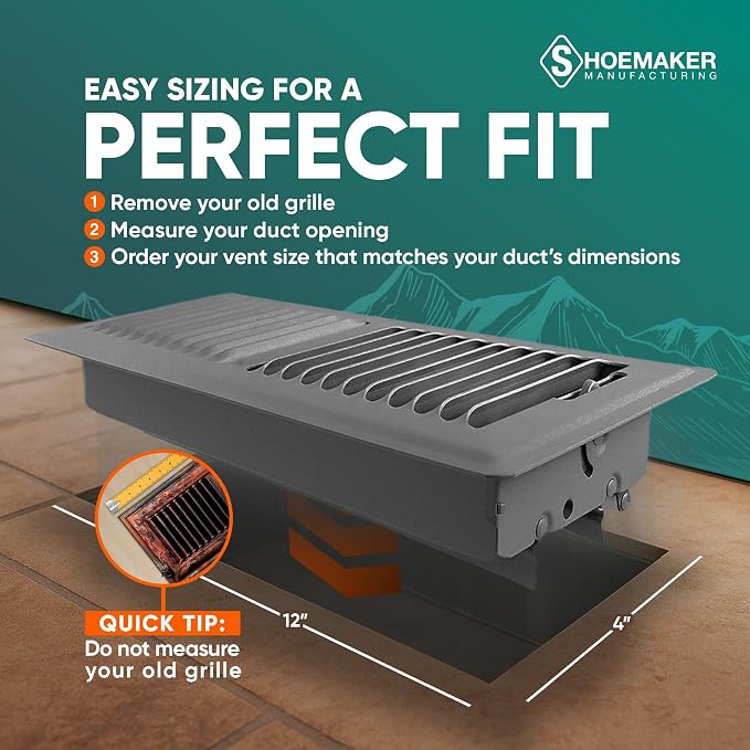 4x12 Floor Register – Storm Gray Heavy Duty Metal Floor Vent Cover for Home Floors - Premium Forced Air Vent Covers
