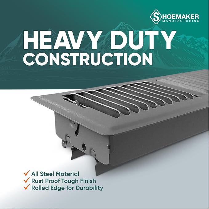 4x12 Floor Register – Storm Gray Heavy Duty Metal Floor Vent Cover for Home Floors - Premium Forced Air Vent Covers