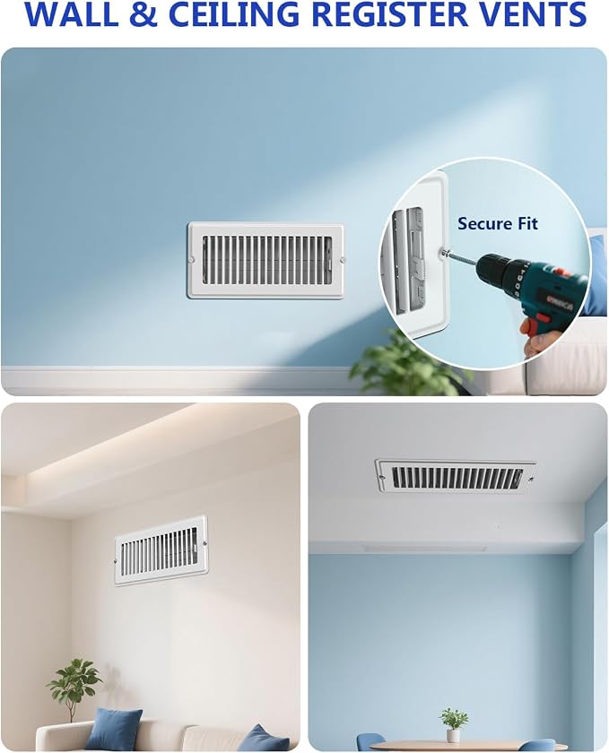 4x12 Floor Regsiter - 5 Pack Vent Covers for Home Floor Wall Ceiling - White with Screws for Easy Installation - Heavy Duty