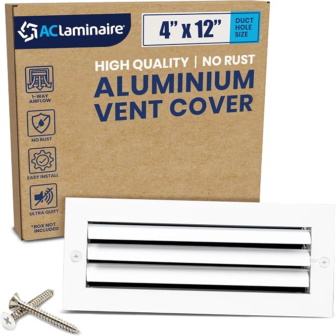 4x12 Inch (Duct Opening) Aluminum 1-Way Air Flow Vent – HVAC Vent Cover for Wall or Ceiling – Quiet HVAC Wall Register with