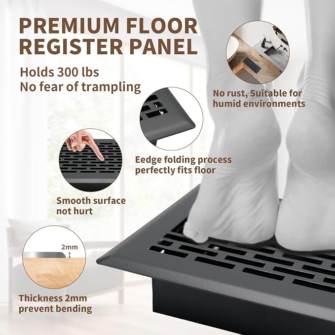 4x12 Inch Floor Vents 2 Pack Adjustable Airflow Floor Register Walkable Heavy Duty Steel Floor Vent Register with Boston