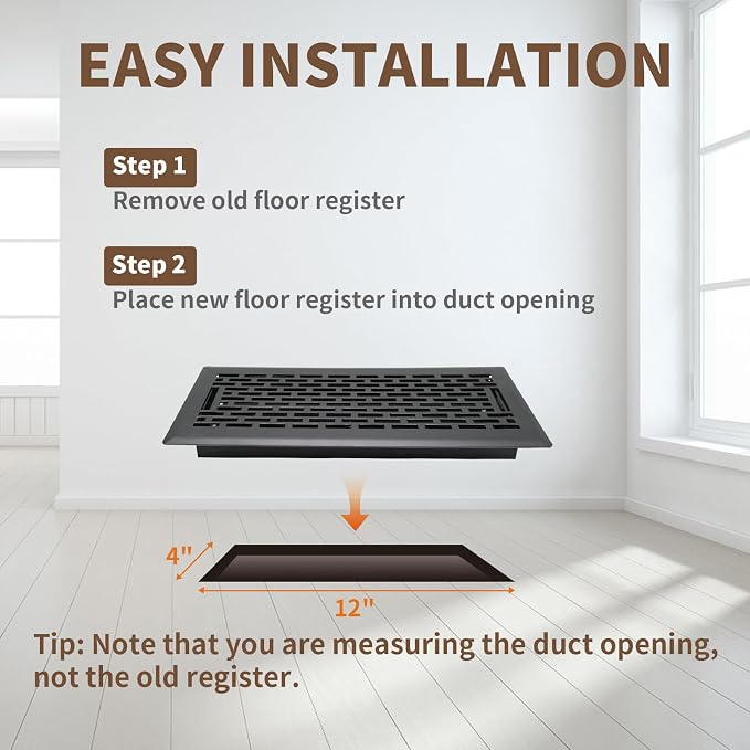 4x12 Inch Floor Vents 2 Pack Adjustable Airflow Floor Register Walkable Heavy Duty Steel Floor Vent Register with Boston