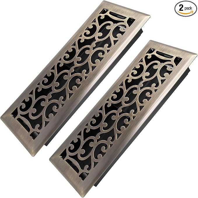4x12 Inches 2 Pack Heavy Duty Walkable Floor Register - Easy Adjust Air Supply Lever Decorative Floor Vent Covers - Savannah