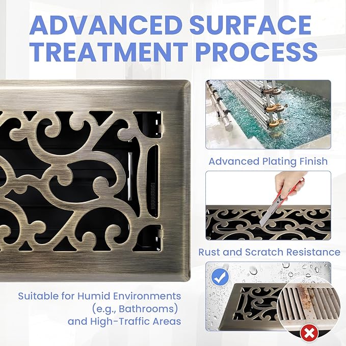 4x12 Inches 2 Pack Heavy Duty Walkable Floor Register - Easy Adjust Air Supply Lever Decorative Floor Vent Covers - Savannah