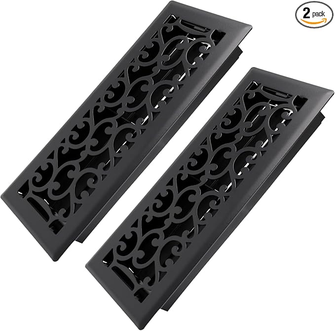 4x12 Inches 2 Pack Heavy Duty Walkable Floor Register - Easy Adjust Air Supply Lever Decorative Floor Vent Covers - Savannah