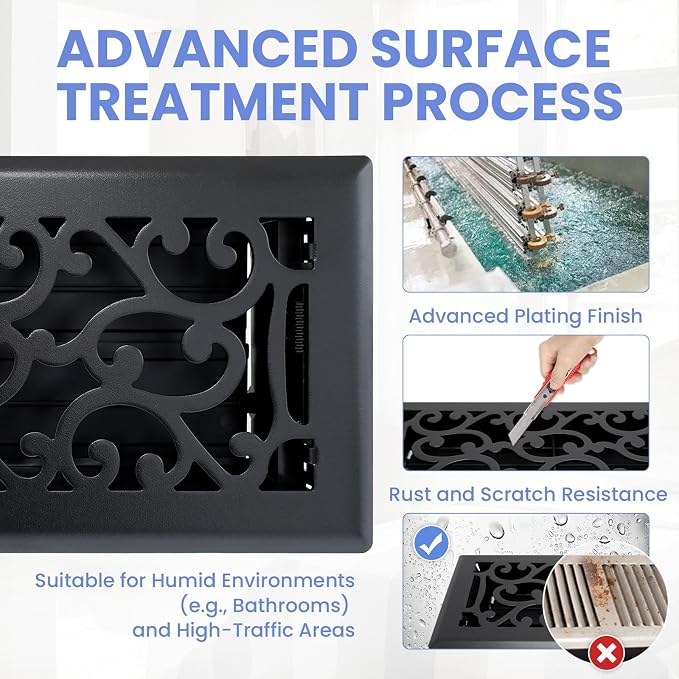4x12 Inches 2 Pack Heavy Duty Walkable Floor Register - Easy Adjust Air Supply Lever Decorative Floor Vent Covers - Savannah